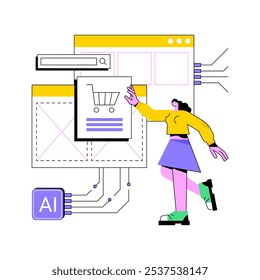 AI-Otimized Search and Navigation conceito abstrato ilustração vetorial. Comércio eletrônico. Melhorar a experiência do usuário e os recursos de navegação em sites de comércio eletrônico. Tecnologia AI. metáfora abstrata.