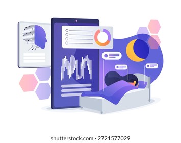 AI-Otimizado Qualidade do Sono Enhancement Sugestões conceito abstrato vetor ilustração. Saúde mental e bem-estar. Inteligência de sugestões de aprimoramento da qualidade do sono. metáfora abstrata.