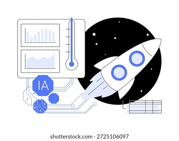 ILUSTRACIÓN VECTORIAL de concepto abstracto de control térmico de nave espacial optimizado por IA. Exploración espacial. El control térmico de las naves espaciales impulsado por IA mejora la eficiencia y la comprensión.