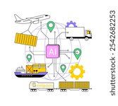 AI-Optimized Supply Chain Management abstract concept vector illustration. Transportation and Logistics. AI-driven demand forecasting and inventory management. AI Technology. abstract metaphor.