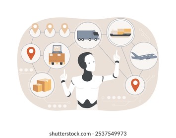 AI-Otimizado Supply Chain Management conceito abstrato vetor ilustração. Transporte e Logística. Previsão de demanda e gerenciamento de inventário orientados por IA. Tecnologia AI. metáfora abstrata.