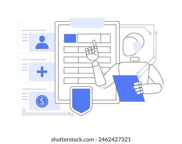 ILUSTRACIÓN VECTORIAL de concepto abstracto de suscripción optimizada para IA. Seguros. Mejora de los procesos de suscripción, insights basados en IA, reducción de riesgos y costes. TECNOLOGÍA de IA. metáfora abstracta.