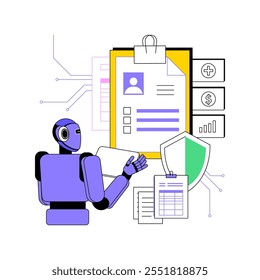 AI-Optimized Underwriting abstract concept vector illustration. Insurance. Underwriting processes improvement, AI-driven insights, reducing risks and costs. AI Technology. abstract metaphor.