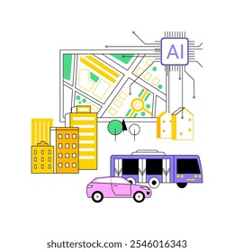 ILUSTRACIÓN VECTORIAL de concepto abstracto de planificación Urbana optimizada por IA. Gestión ambiental. Plan y diseña ciudades sostenibles y eficientes con conocimientos impulsados por la IA.