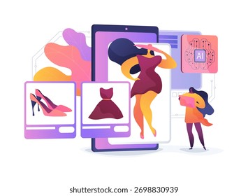 AI-Optimized Visual Search Shopping abstract concept vector illustration. Fashion and Retail. AI-driven visual search shopping improves efficiency and insight. abstract metaphor.