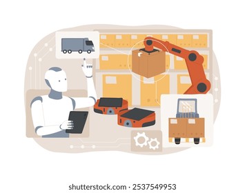 AI-Optimized Warehouse Operations abstract concept vector illustration. Transportation and Logistics. Optimizing warehouse layout, picking, and inventory with AI Technology. abstract metaphor.