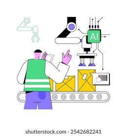 AI-Optimized Warehouse Operations abstract concept vector illustration. Transportation and Logistics. Optimizing warehouse layout, picking, and inventory with AI Technology. abstract metaphor.