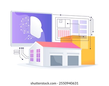 AI-Otimized Warehouse Operations conceito abstrato ilustração vetorial. Transporte e Logística. Otimizando o layout, a separação e o inventário do depósito com a tecnologia AI.