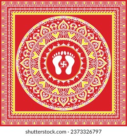 Aipan art traditional folk art, Maa laxmi footprint graphic with mandala pattern Design, Aipan art with lakshmi footprint, svg