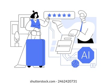 AI-Personalized Guest Experience abstract concept vector illustration. Hospitality. Tailored guest experiences, recommendations for accommodation and services. AI Technology. abstract metaphor.