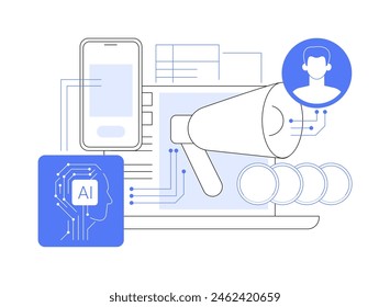 AI-Personalized PR Campaigns abstract concept vector illustration. Public Relations. Personalized campaigns for specific demographics using AI-driven insights. AI Technology. abstract metaphor.