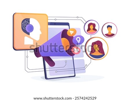 AI-Personalized PR Campaigns abstract concept vector illustration. Public Relations. Personalized campaigns for specific demographics using AI-driven insights. AI Technology. abstract metaphor.