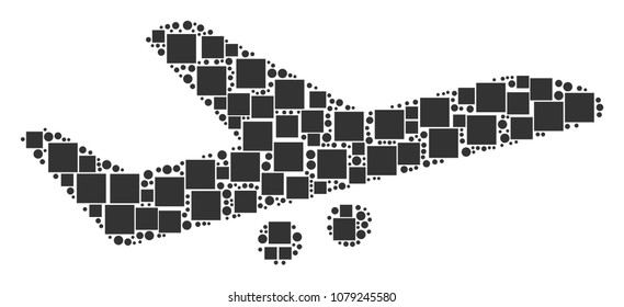 Aiplane collage icon of squares and round items in various sizes. Vector objects are organized into aiplane collage design concept.