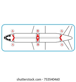 Aiplane interior with exit indications