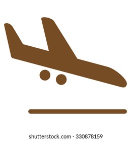 Aiplane Landing vector icon. Style is flat brown symbol, rounded angles, white background.