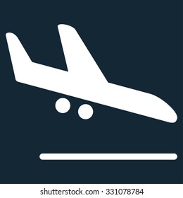 Aiplane Landing vector icon. Style is flat white symbol, rounded angles, dark blue background.