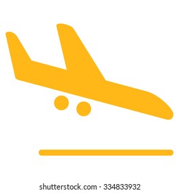 Aiplane Landing vector icon. Style is flat yellow symbol, rounded angles, white background.