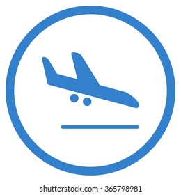 Aiplane Landing vector icon. Style is flat circled symbol, cobalt color, rounded angles, white background.