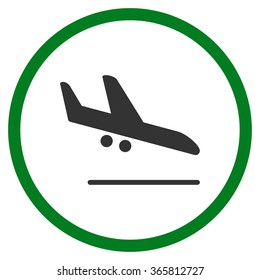 Aiplane Landing vector icon. Style is bicolor flat circled symbol, green and gray colors, rounded angles, white background.