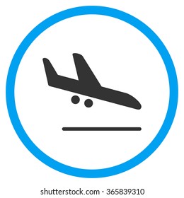 Aiplane Landing vector icon. Style is bicolor flat circled symbol, blue and gray colors, rounded angles, white background.
