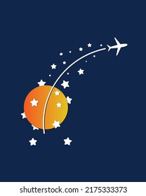 aiplane over stars and planet