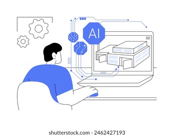 AI-Powered 3D Modeling abstract concept vector illustration. Art and Creativity. Generate 3D models and animations with AI, gaming, animation and simulations. AI Technology. abstract metaphor.