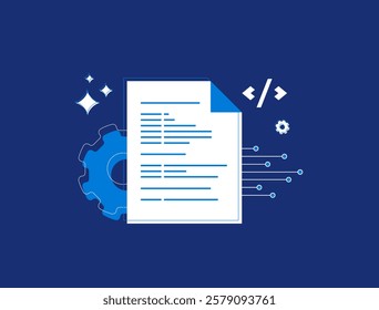 AI-powered code optimization tools. Website clean coding principles. Web development focuses on structured, well-documented and optimized source code. Flat design vector illustration