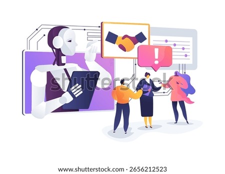 AI-Powered Conflict Mediation Systems abstract concept vector illustration. AI tools help leaders resolve workplace conflicts by analyzing communication patterns. abstract metaphor.