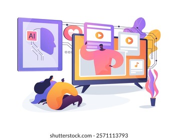 AI-Powered Content Creation abstract concept vector illustration. Entertainment. Generate and automate content production for media, news articles, videos and music. abstract metaphor.