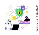 AI-Powered Content Protection abstract concept vector illustration. Entertainment. Protect intellectual property and prevent piracy with AI copyright monitoring tools. abstract metaphor.