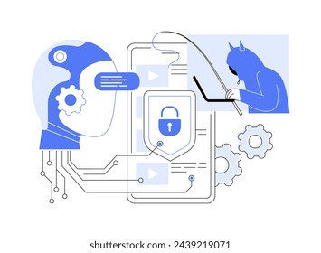 Ilustración abstracta del vector del concepto de la protección de contenido impulsada por la IA. Entretenimiento. Proteja la propiedad intelectual y evite la piratería con herramientas de monitoreo de derechos de autor de IA.