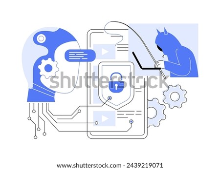 AI-Powered Content Protection abstract concept vector illustration. Entertainment. Protect intellectual property and prevent piracy with AI copyright monitoring tools. abstract metaphor.