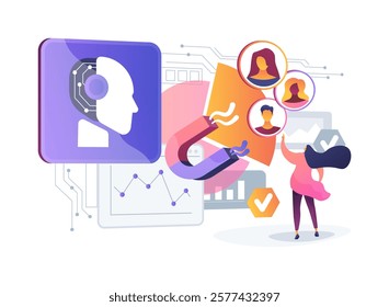 AI-Powered Customer Segmentation abstract concept vector illustration. AI segmenting customers, personalized marketing, customer analytics, targeted marketing and engagement abstract metaphor.
