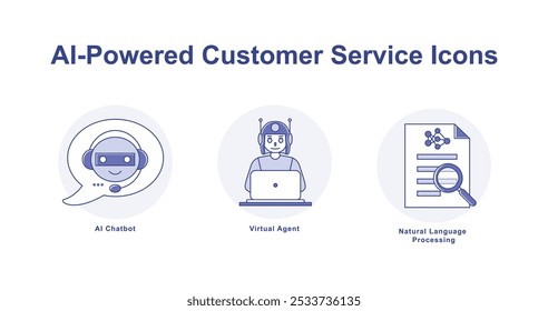 AI-Powered Customer Service Icons: Enhancing User Experience Through Intelligent Automation with editable stroke.