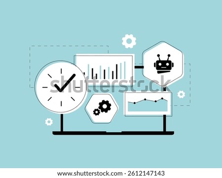 AI-powered dashboards deliver real-time analytics and business insights for smarter decision-making, predictive strategy and enhanced performance. Real-time ai analytics dashboard vector illustration