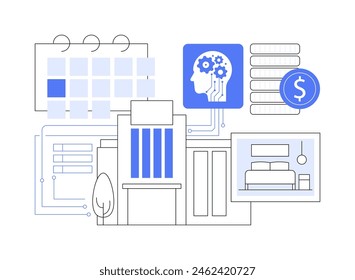 ILUSTRACIÓN VECTORIAL de concepto abstracto de Precios dinámico impulsado por IA. Hospitalidad. Optimice las tasas A la carta y de competencia basadas en el Precios de la sala con algoritmos basados en IA.