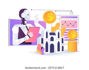 AI-Powered Dynamic Pricing abstract concept vector illustration. Hospitality. Optimize room pricing based on demand and competitor rates with AI-driven algorithms. abstract metaphor.