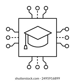 Icono de Educación con IA. Aprendizaje automatizado. Educación de IA digital. Sistema de aprendizaje inteligente. Icono de AI de Educación tecnológica.