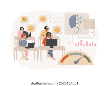 AI-Powered Employee Engagement Analysis abstract concept vector illustration. Human Resources. Measure employee satisfaction with AI surveys and sentiment analysis. abstract metaphor.