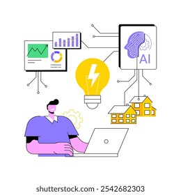 AI-Powered Energy Consumption Analysis abstract concept vector illustration. Energy. Monitor and optimize energy use in commercial and residential property. AI Technology. abstract metaphor.
