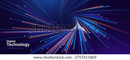 AI-Powered Fiber Optic Network with Light Particle Trails. Ultra-Fast Data Transfer Concept for Modern Cyber Infrastructure and Digital Business.