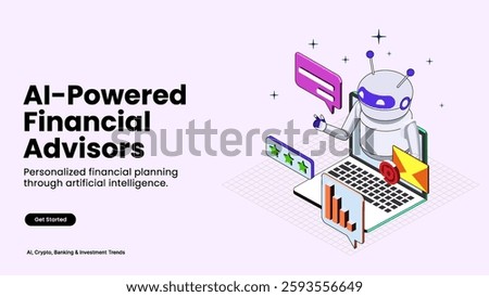 AI-Powered Financial Advisors – Smart Wealth Management and Investment Strategies Illustrated with AI, Finance Charts, and Advisory Tools | Business and Finance Vector Design