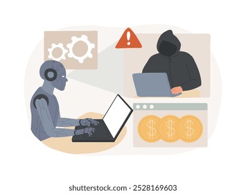 AI-Powered Fraud Detection is een abstract concept met vectorillustraties. Financiën en boekhouding. Detecteer frauduleuze financiële activiteiten en transacties met behulp van AI Technology. abstracte metafoor.