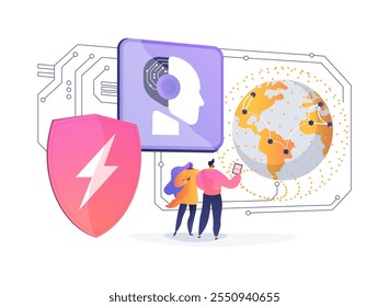 AI-Powered Grid Security abstract concept vector illustration. Energy. Cybersecurity of energy grids with AI monitoring and threat detection. AI Technology. abstract metaphor.