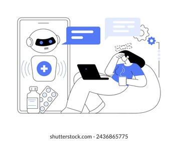 AI-Powered Healthcare Chatbots abstract concept vector illustration. Healthcare. 24 for 7 healthcare assistance, answer patient queries with AI-driven chatbots. AI Technology. abstract metaphor.