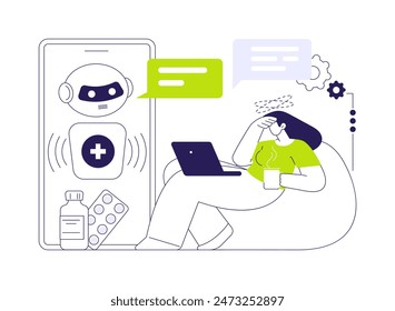 AI-Powered Healthcare Chatbots abstract concept vector illustration. Healthcare. 24 for 7 healthcare assistance, answer patient queries with AI-driven chatbots. AI Technology. abstract metaphor.