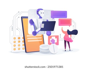 AI-Powered Healthcare Chatbots abstract concept vector illustration. Healthcare. 24 for 7 healthcare assistance, answer patient queries with AI-driven chatbots. AI Technology. abstract metaphor.