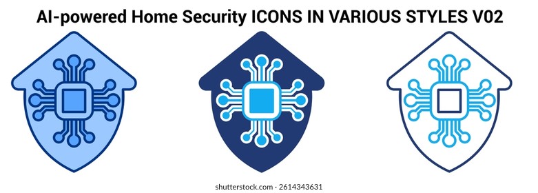 AI-powered Home Security icon represented by shield, ic, circuit Blue, Dualline, Dualtone style.