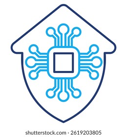 AI-powered Home Security icon represented by shield, ic, circuit Dual Line style.