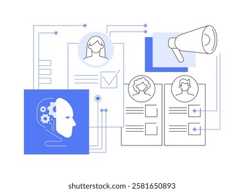 AI-Powered Influencer Marketing Analysis abstract concept vector illustration. AI identifying influencers, improving campaigns, social media marketing, influencer engagement abstract metaphor.